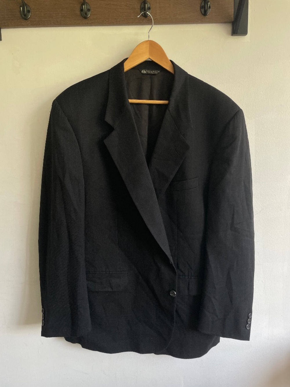 Vintage 80s, Christian Dior, Black Wool Subtle Pinstripe Blazer, 2 Button, 46